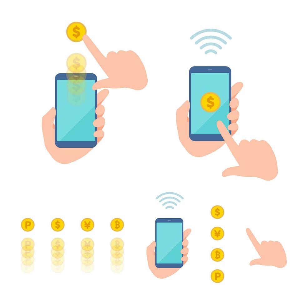 cashless flat smartphone e-money image vector