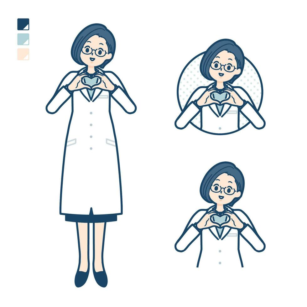 A woman doctor in a lab coat with making a heart symbol by hand images vector