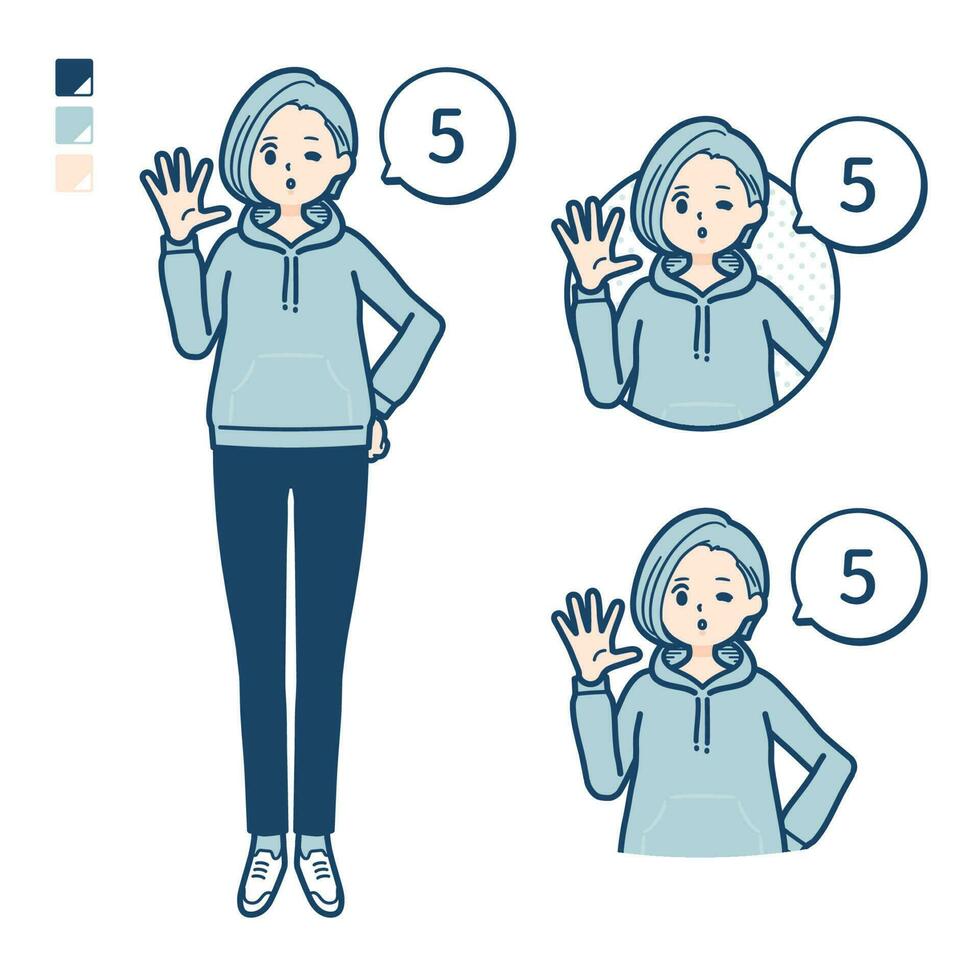 A Young woman in a hoodie with Counting as 5 images vector