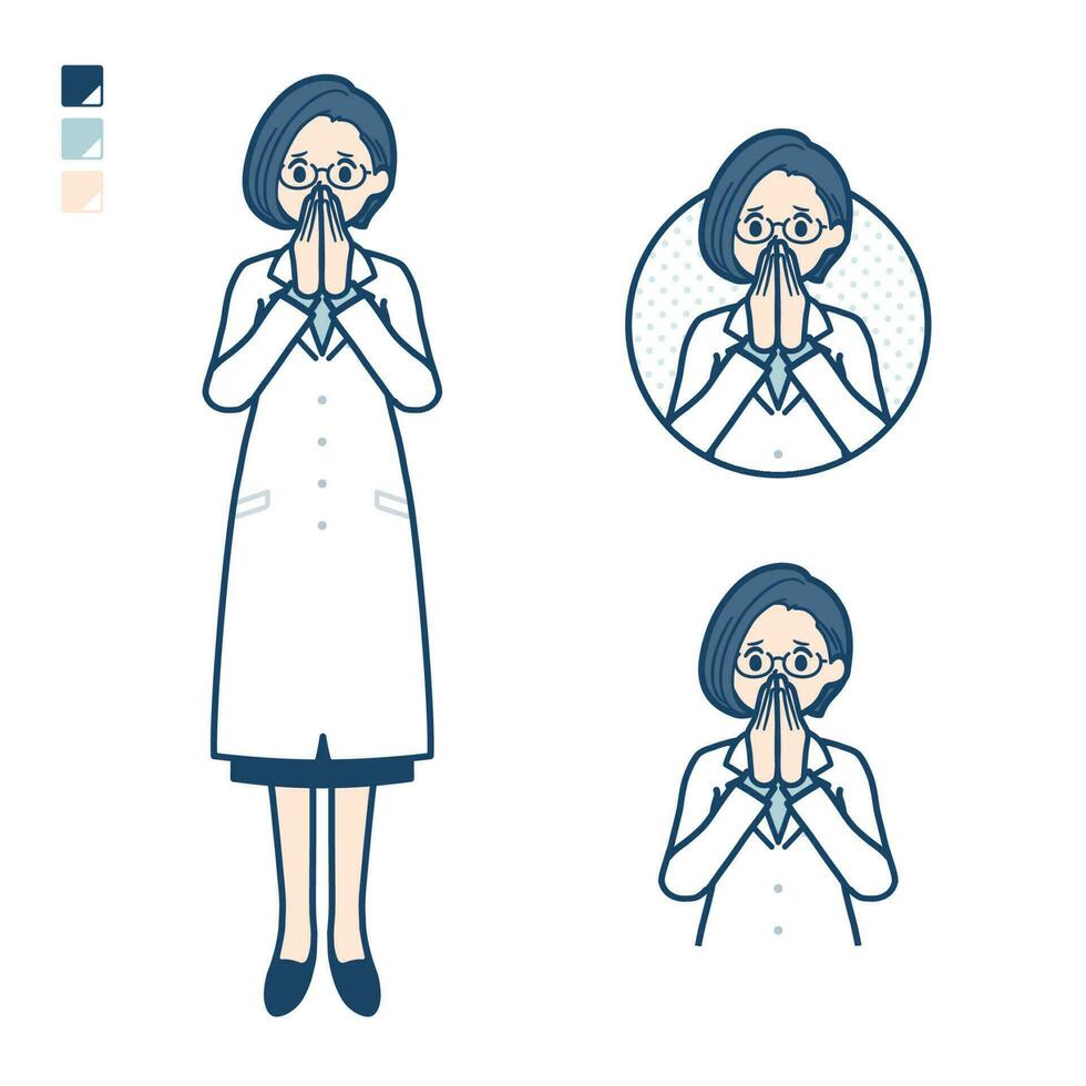 A woman doctor in a lab coat with Surprised and uneasy images vector