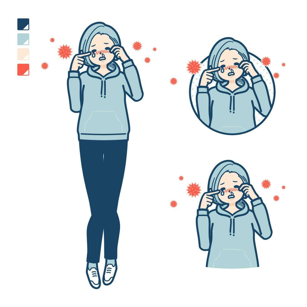 A Young woman in a hoodie with Suffer from pollen allergy images vector