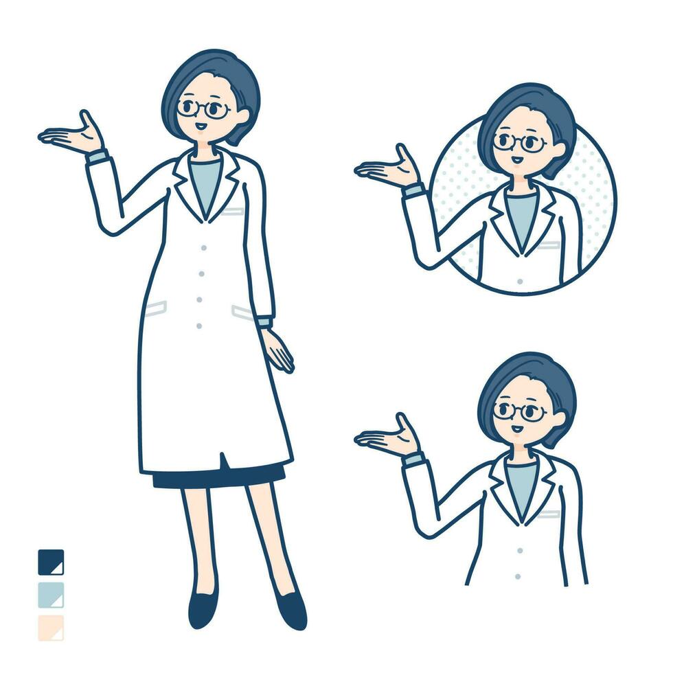 A woman doctor in a lab coat with Explanation images vector