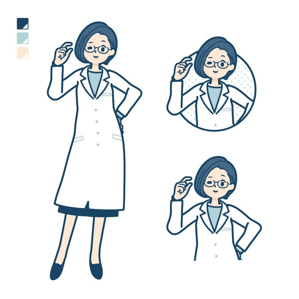 A woman doctor in a lab coat with Just a bit Hand sign images vector