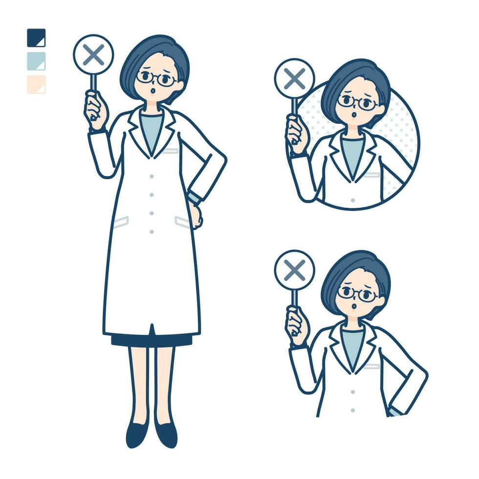 A woman doctor in a lab coat with Put out a cross panel images vector