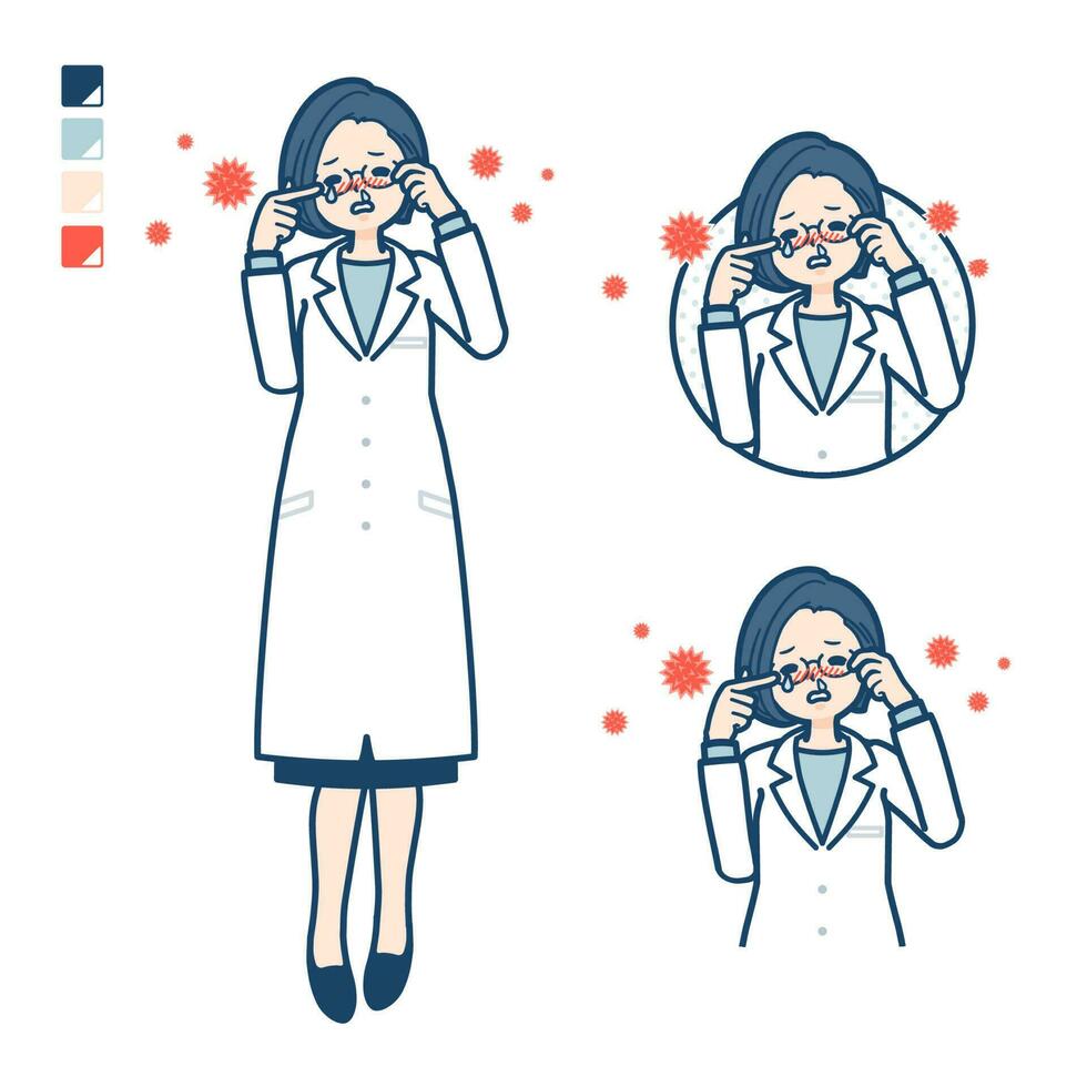 A woman doctor in a lab coat with Suffer from pollen allergy images vector