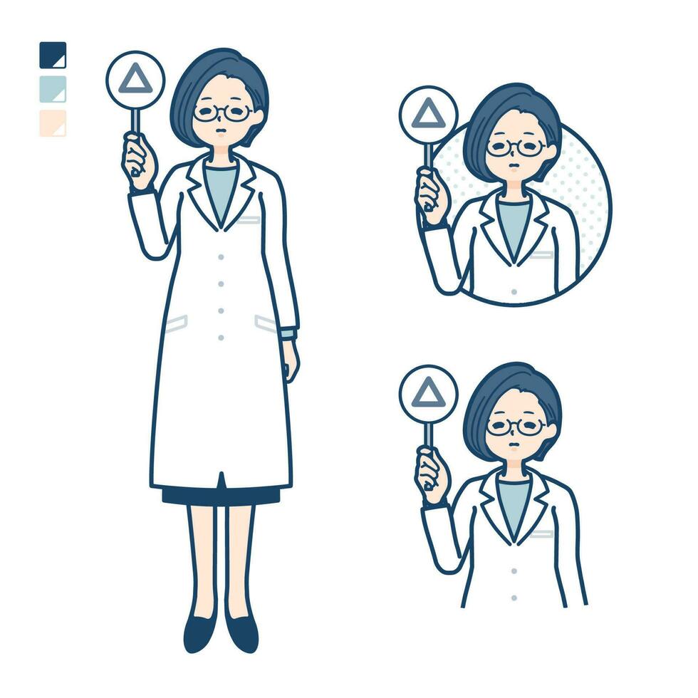 A woman doctor in a lab coat with Put out a Triangle panel images vector