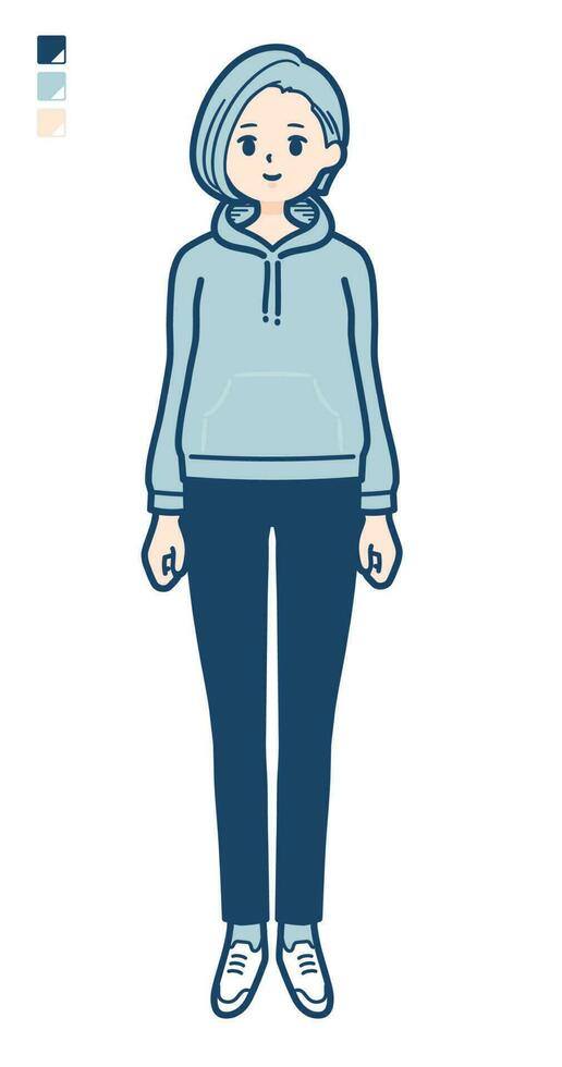 A Young woman in a hoodie with full length image vector