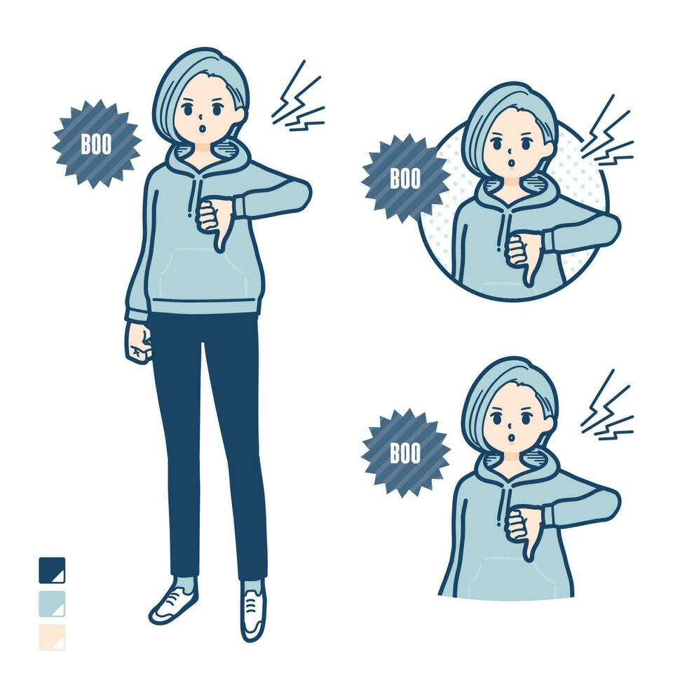 A Young woman in a hoodie with Booing images. vector