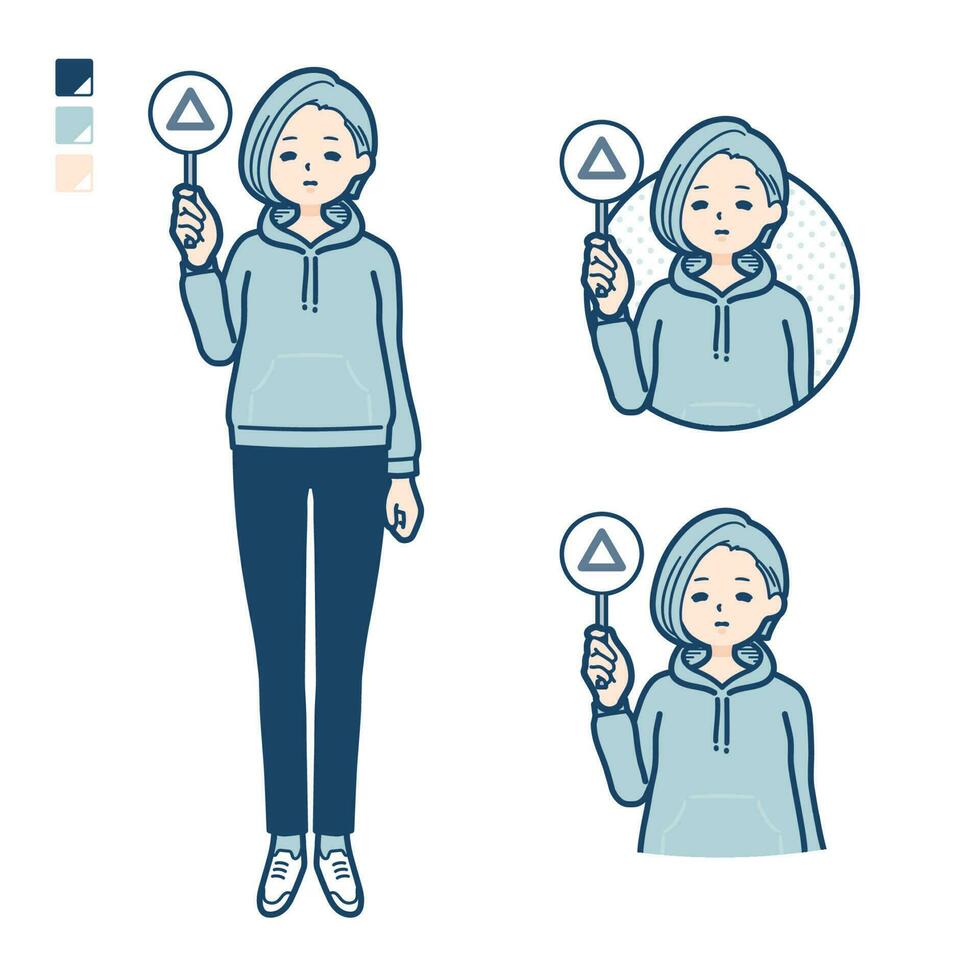 A Young woman in a hoodie with Put out a Triangle panel images vector