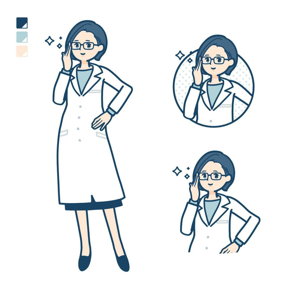 A woman doctor in a lab coat with Wearing glasses images vector