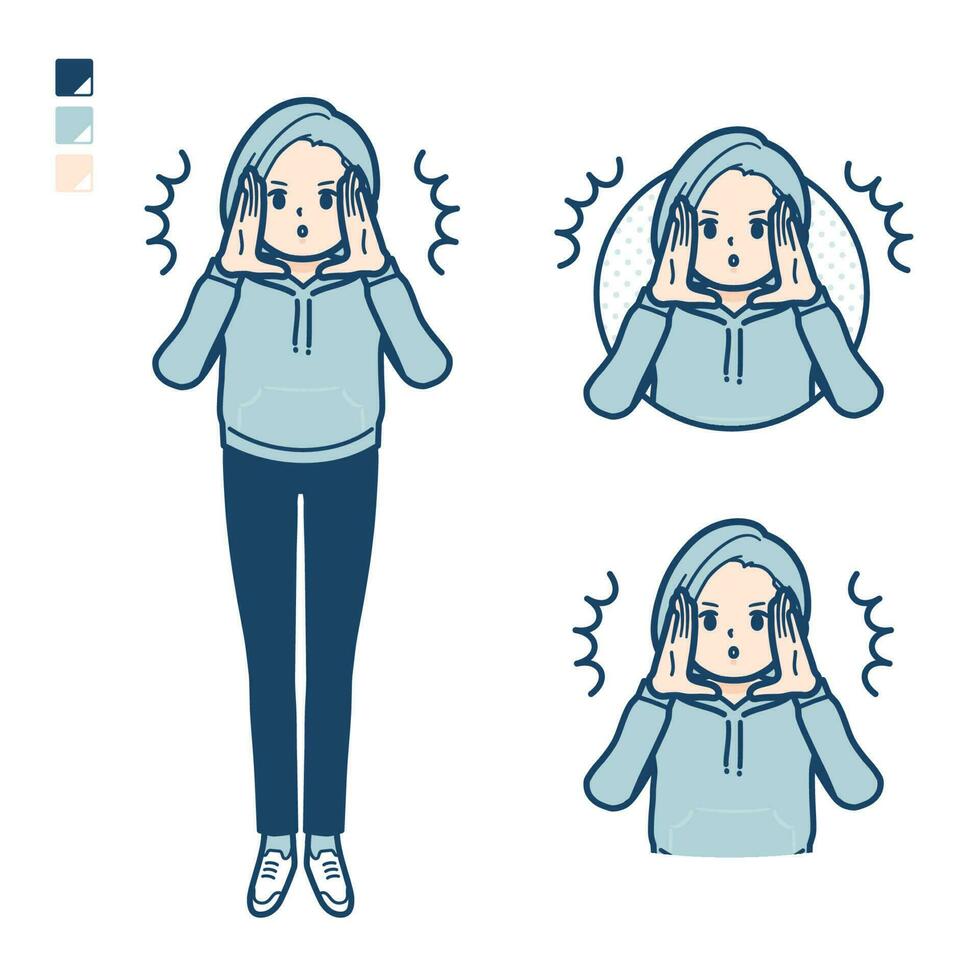 A Young woman in a hoodie with Warned loudly images vector