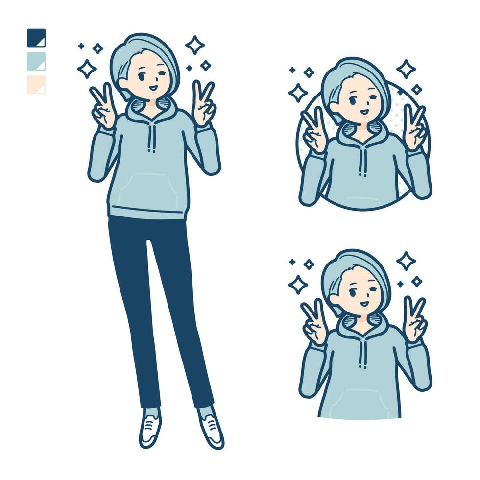A Young woman in a hoodie with Peace sign images vector