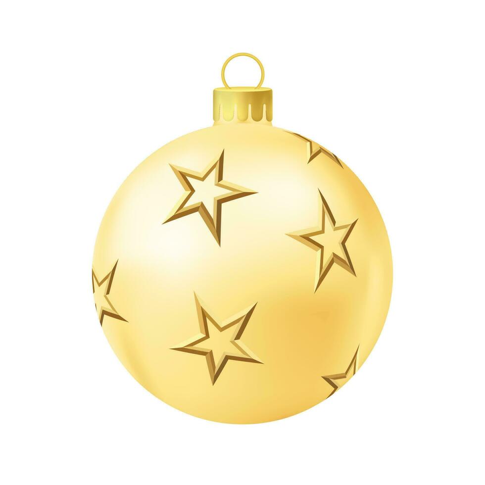 bola de árbol de navidad amarilla con estrella dorada vector