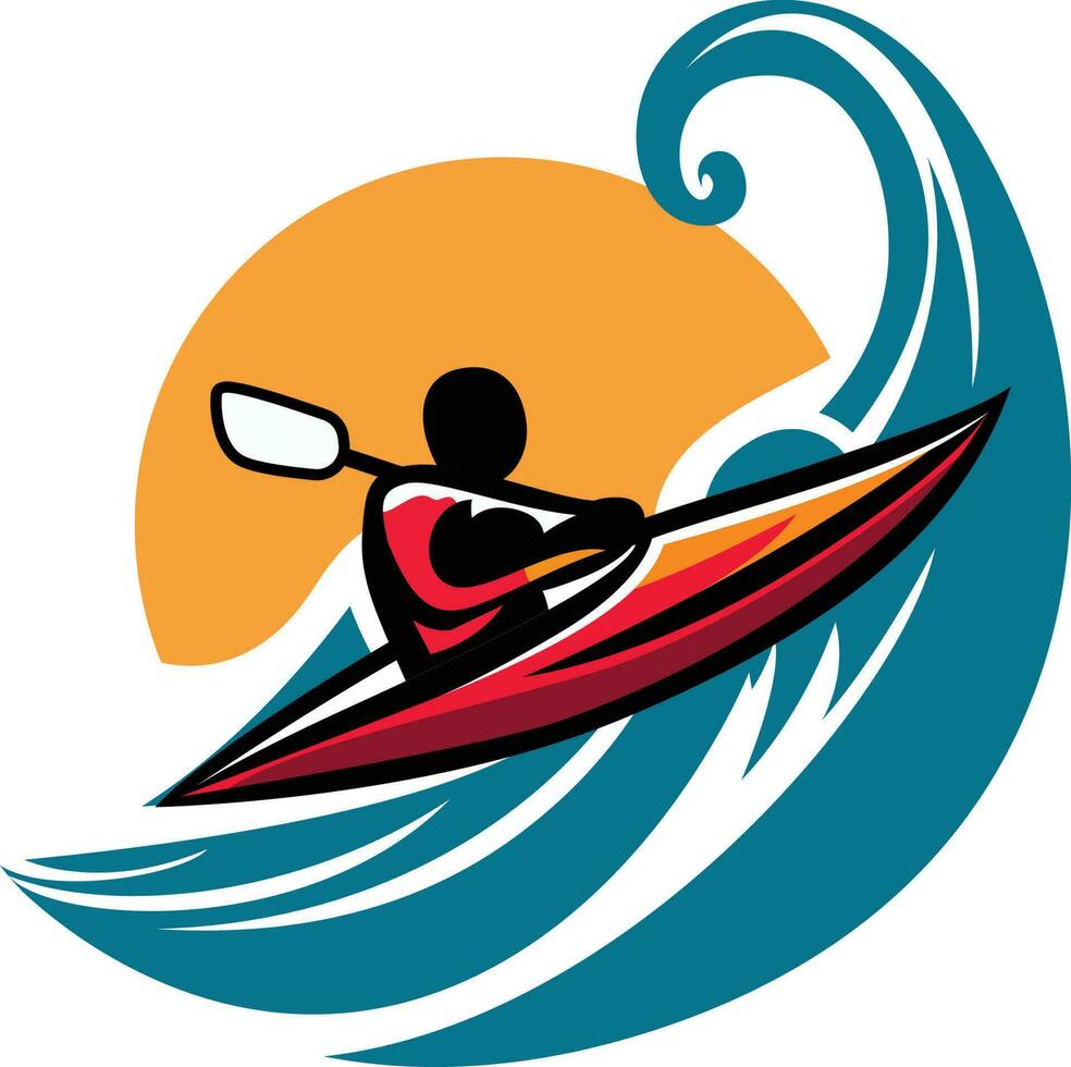 Kayak Watersports paddling on sea waves vector logo template clip art vector illustration