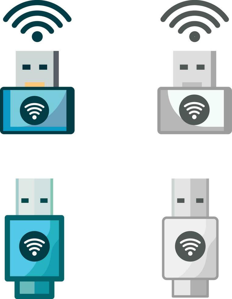 USB WiFi adapter in different colors and types cliparts vector graphic