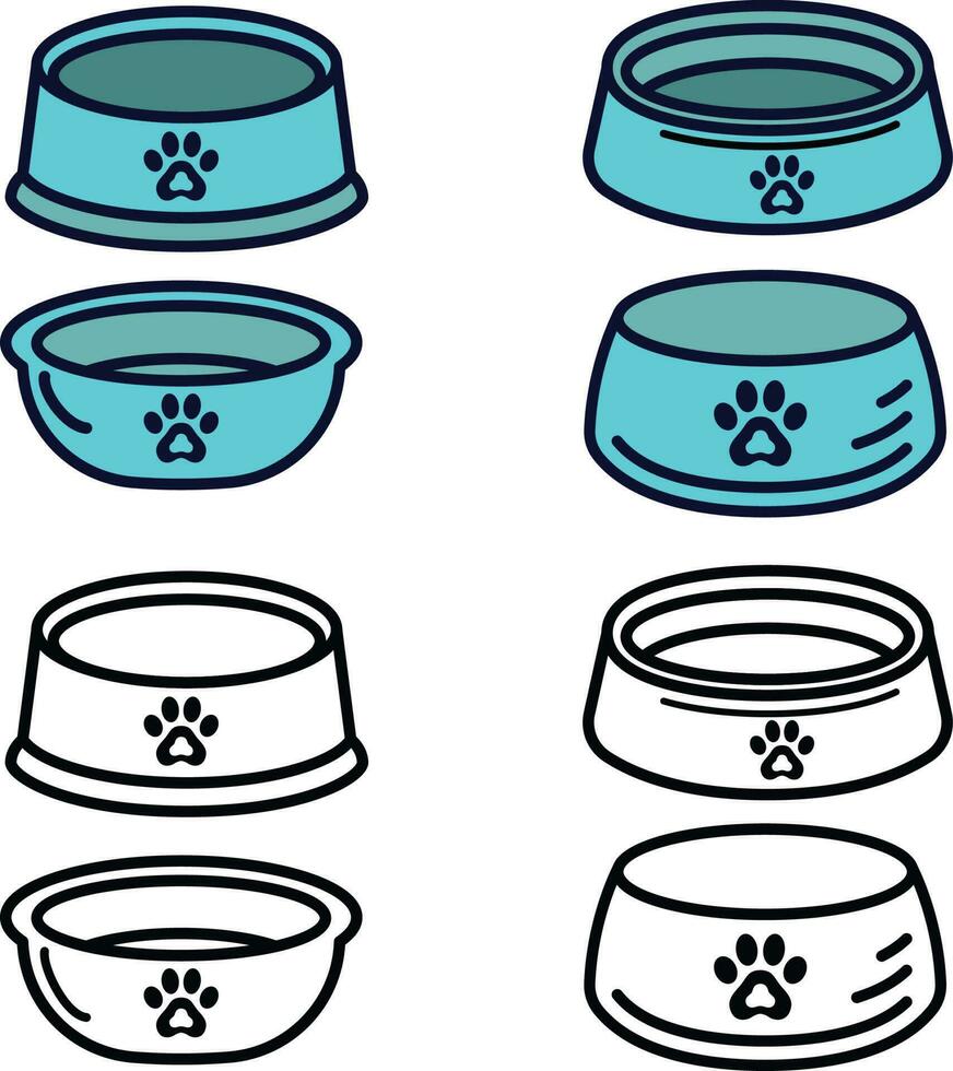 Dog bowl or set of different shapes of dog bowl  with paw print clip art vector image