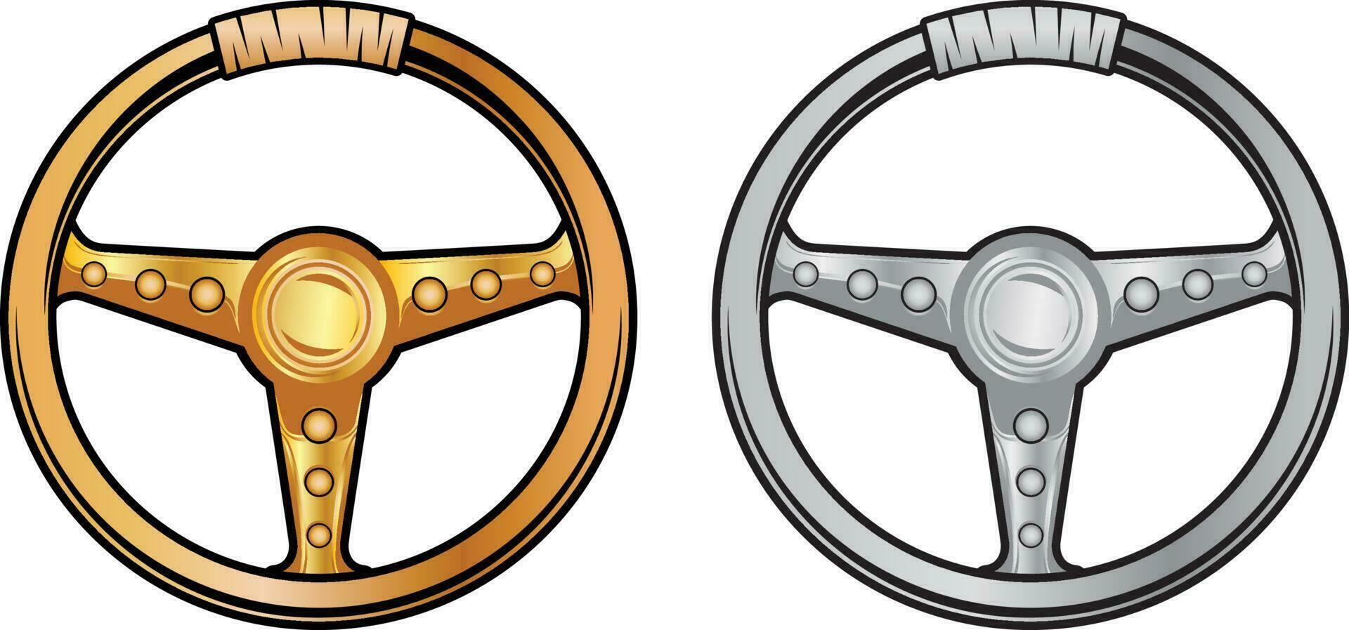 Golden and silver steering wheel vector illustration clip art.