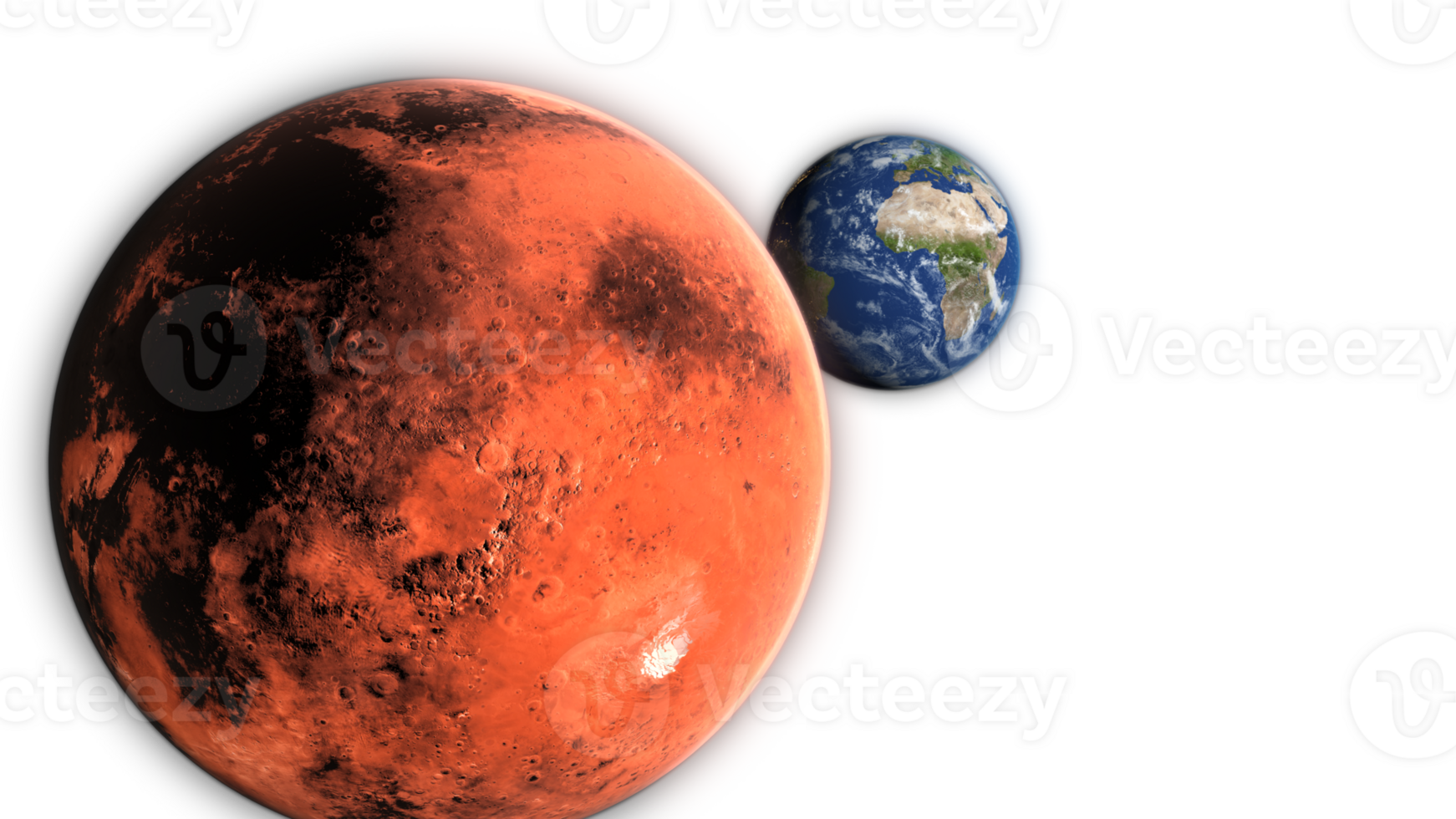 3D Render Close Up Mars Red Planet And Show Up Earth World Planet On Galaxy Space 3D Illustration png