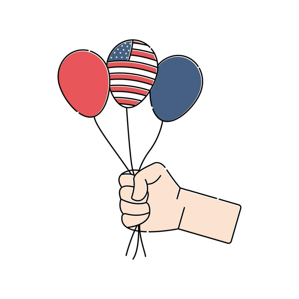 hand holding balloons for american independent day celebration vector