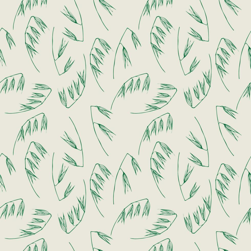 Oat repeating pattern from ears. Cereal harvest agriculture organic farming healthy food symbol. Hand drawn Oats ears. Design element for banner, print, packaging. Ornamental natura background. Vector