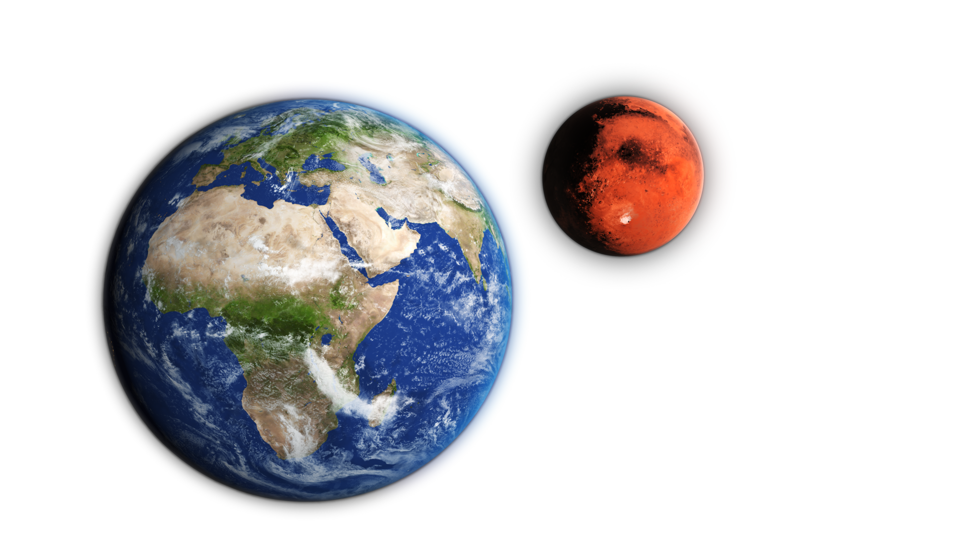 3D Render Close Up Earth World And Show Up Mars Red From