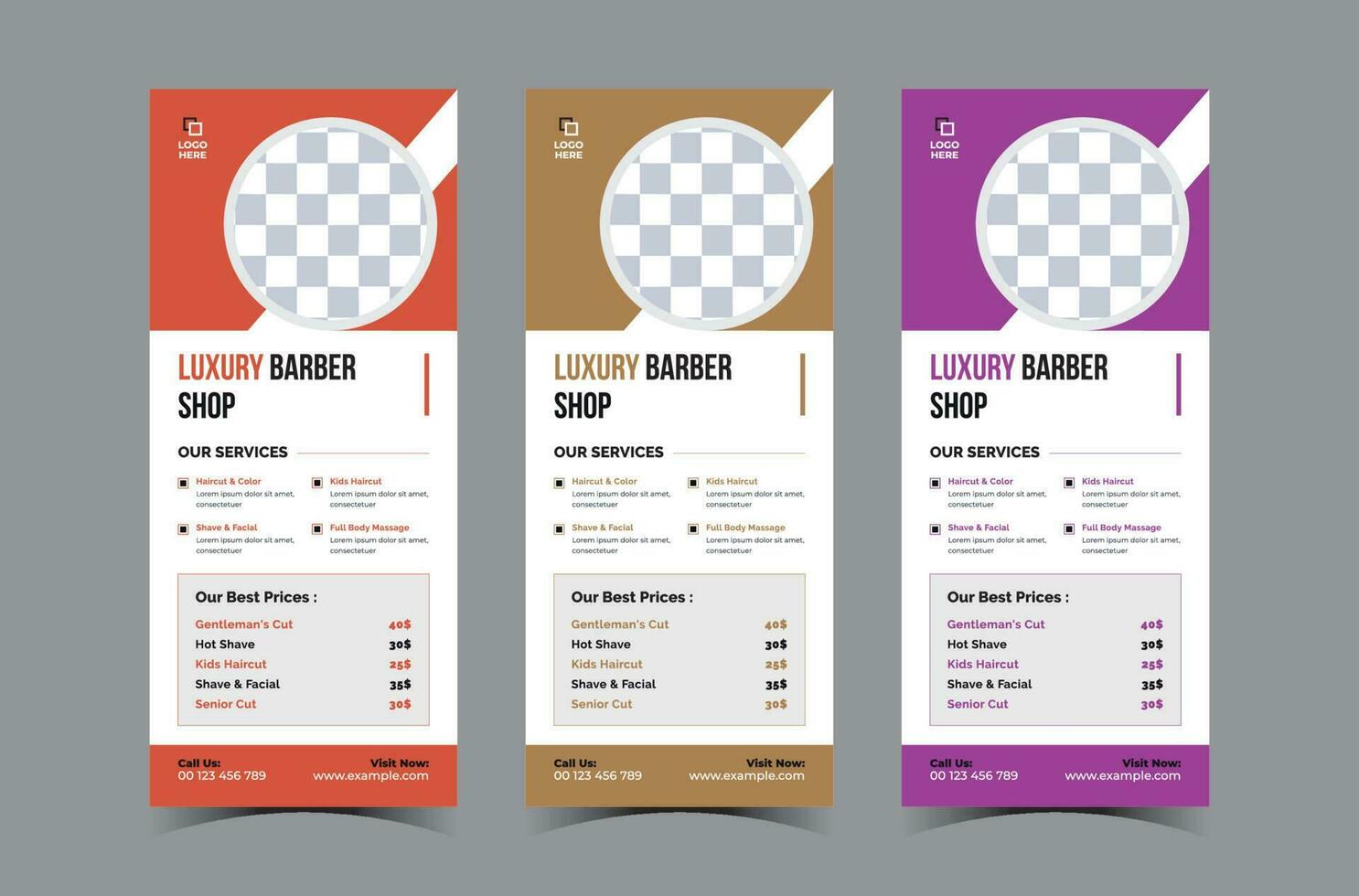 Barbershop roll-up banner template or dl flyer template beauty salon rack card design vector