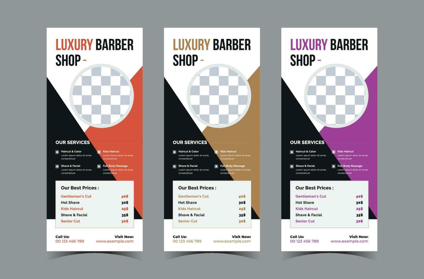 Barbershop roll-up banner template or dl flyer template beauty salon rack card design vector