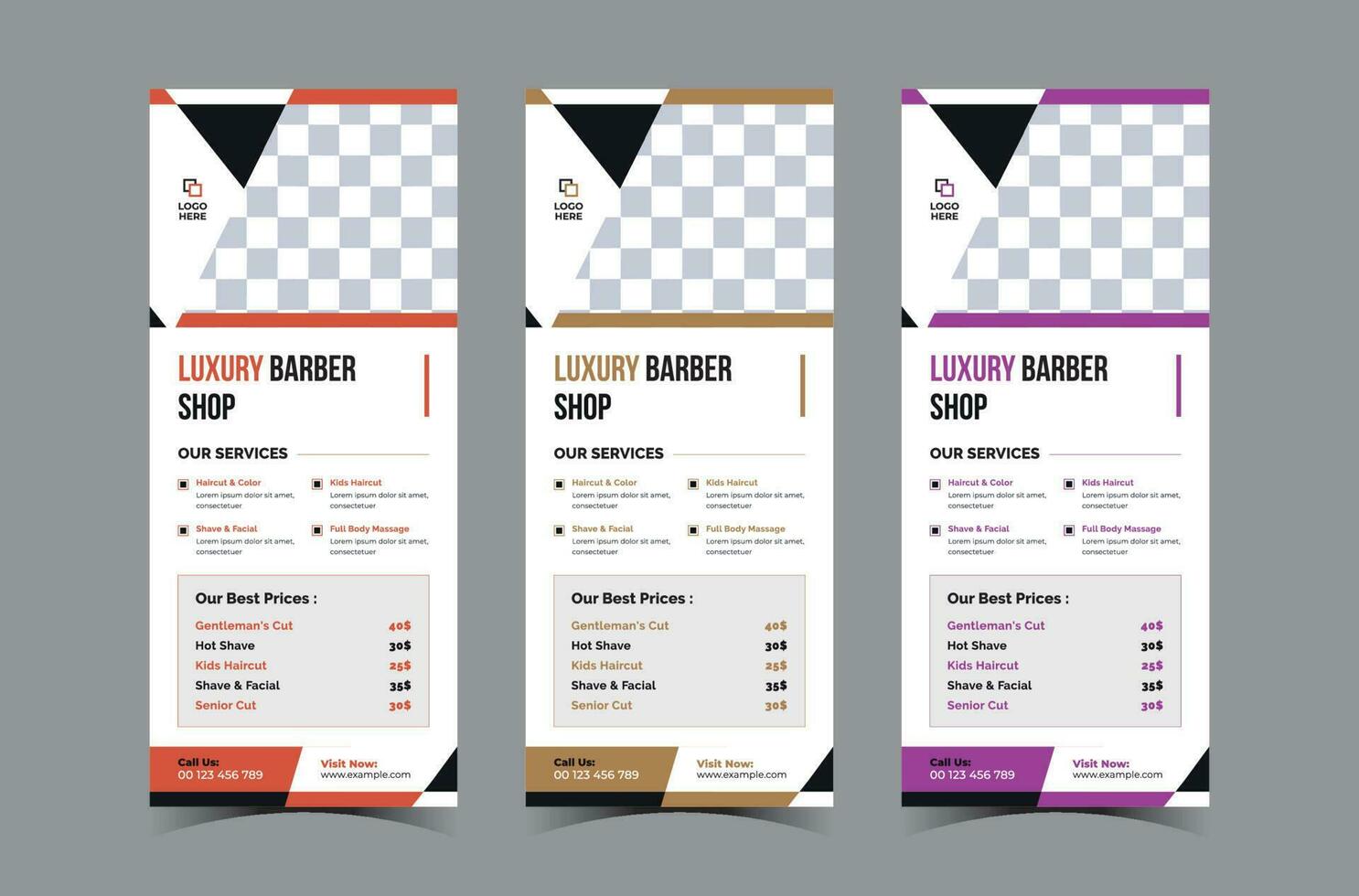 Barbershop roll-up banner template or dl flyer template beauty salon rack card design vector