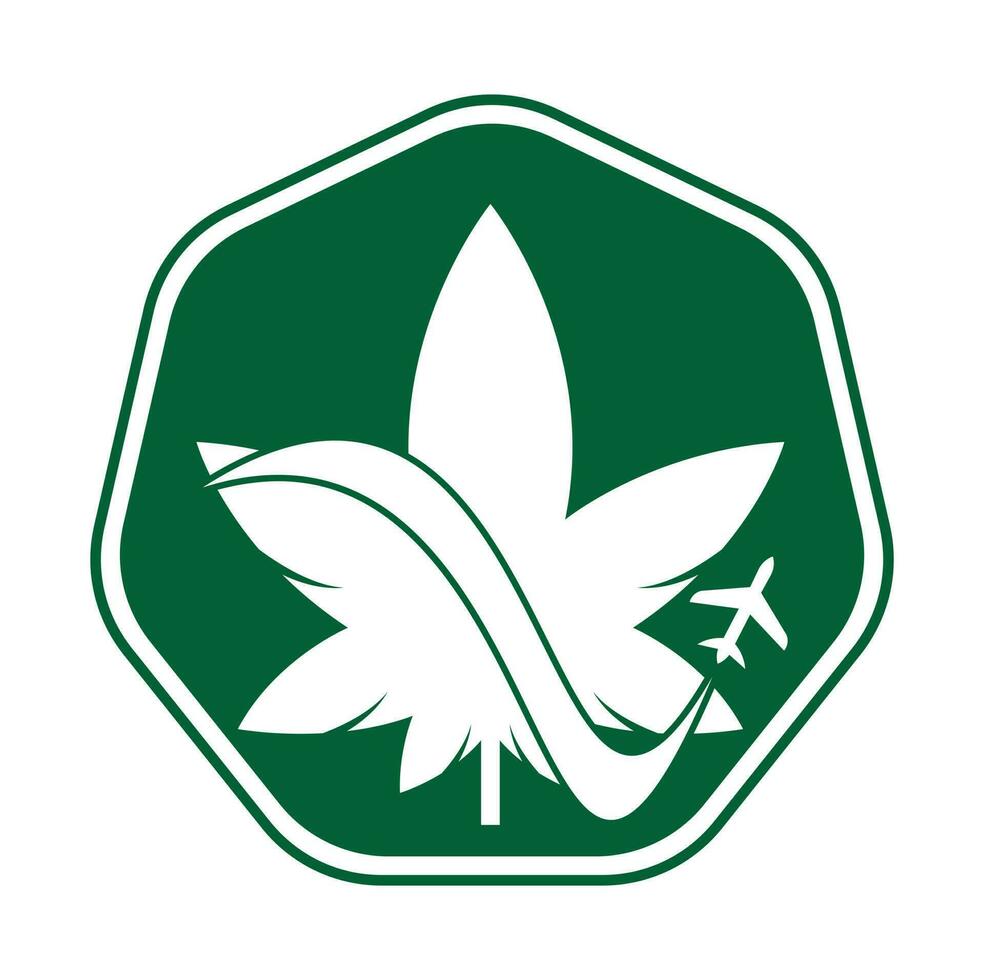 Marijuana leaf and air plane Vector logo combination. Hemp and airplane symbol or icon.