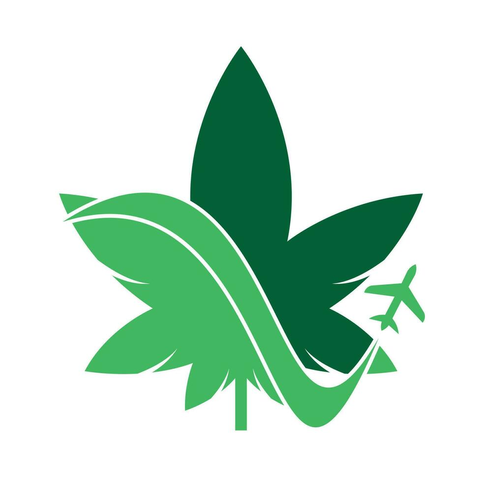 Marijuana leaf and air plane Vector logo combination. Hemp and airplane symbol or icon.