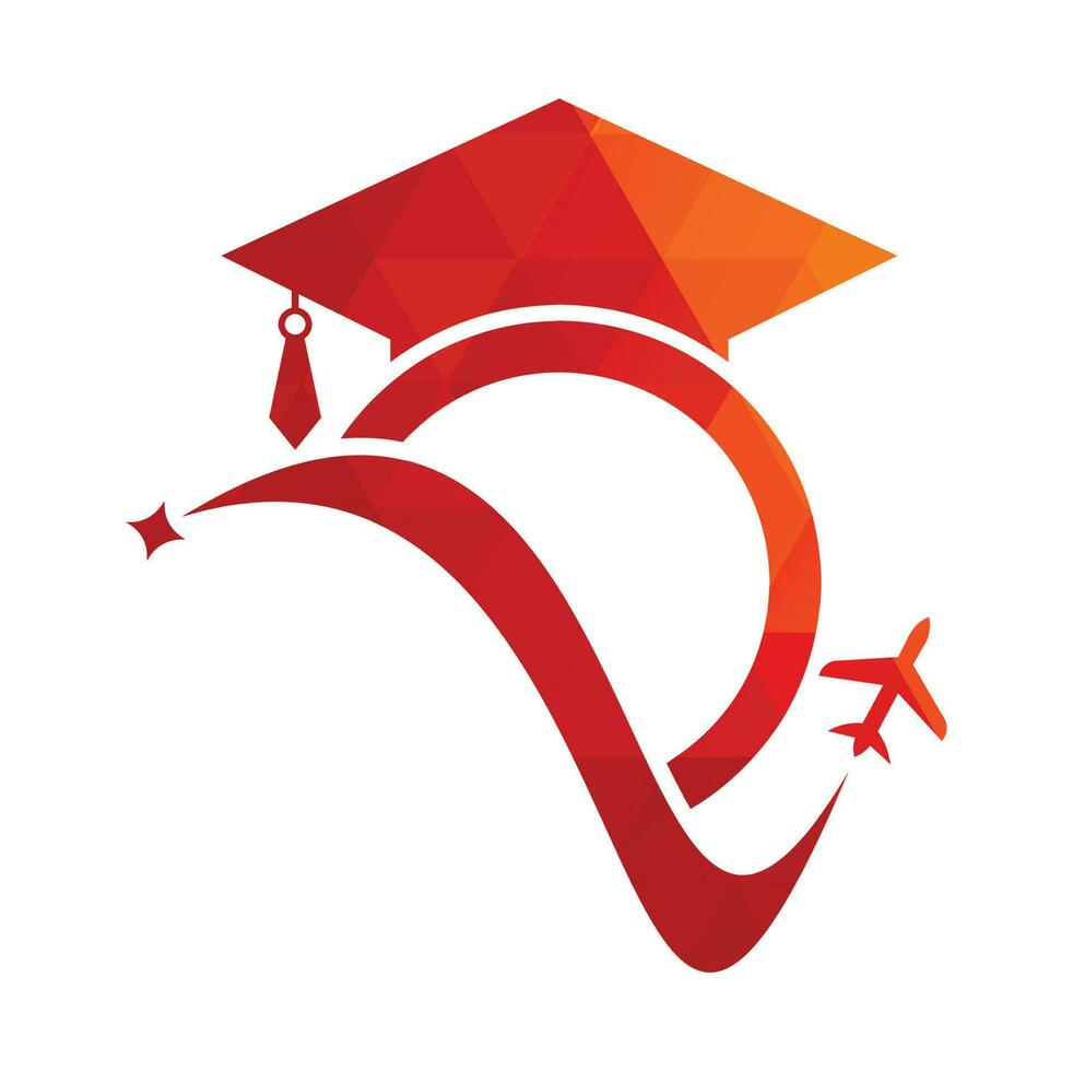 Study travel logo design template. Education hat and air plane logo design logo. vector