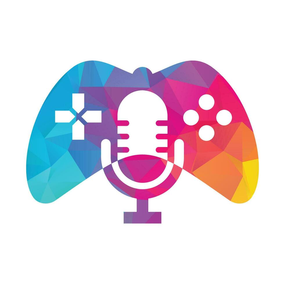 Gamepad and podcast logo design template. vector