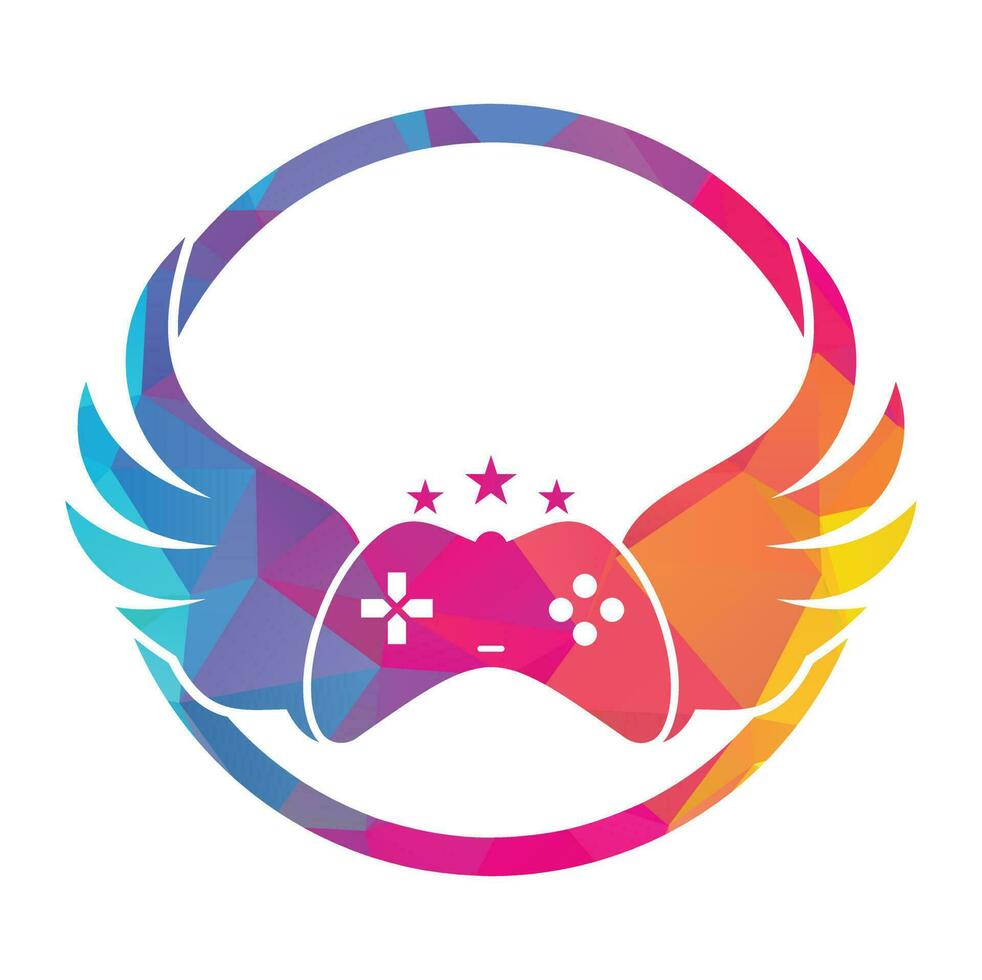 Joystick and wing vector illustration. Game pad and wing logo design icon vector. Flying game logo