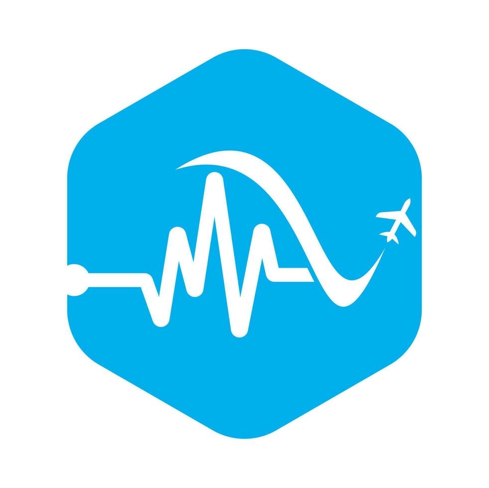 Pulse Travel Logo Template Design Vector. Heart beat and plane vector logo design icon.