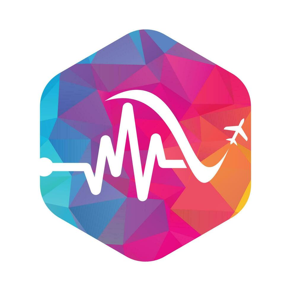 Pulse Travel Logo Template Design Vector. Heart beat and plane vector logo design icon.