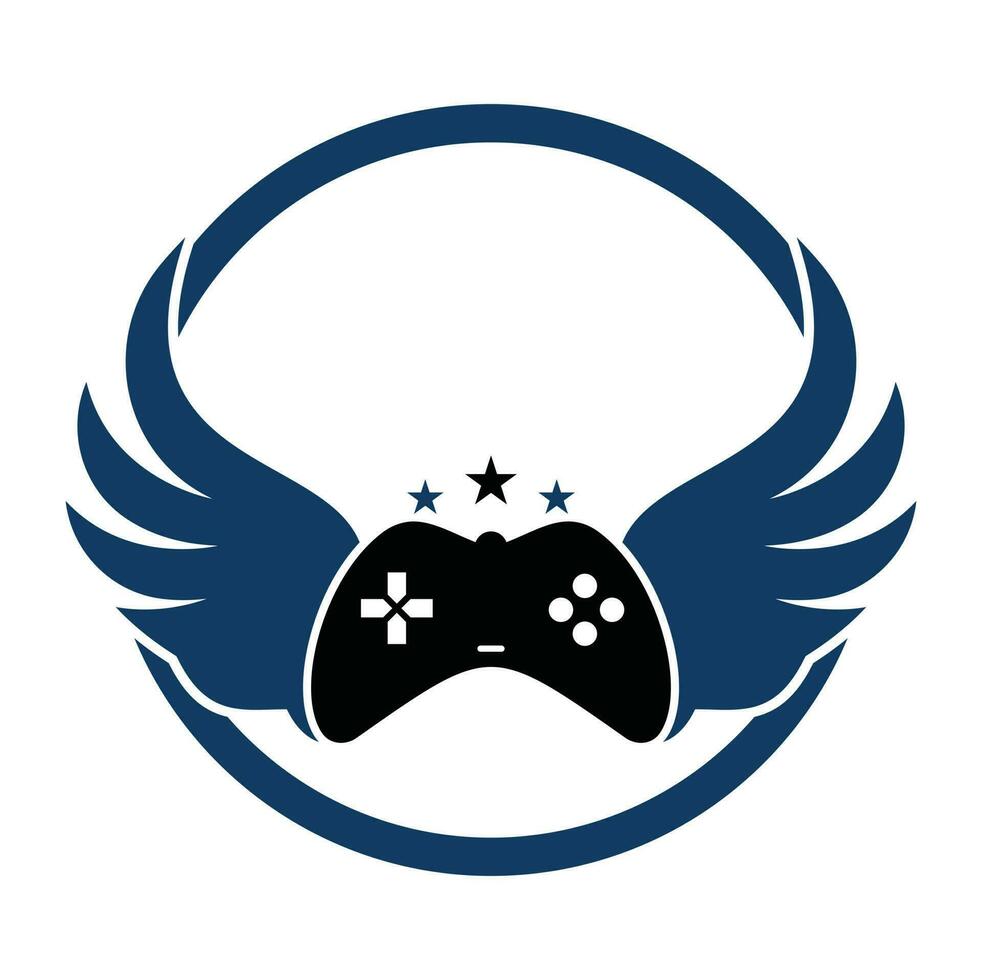 Joystick and wing vector illustration. Game pad and wing logo design icon vector. Flying game logo