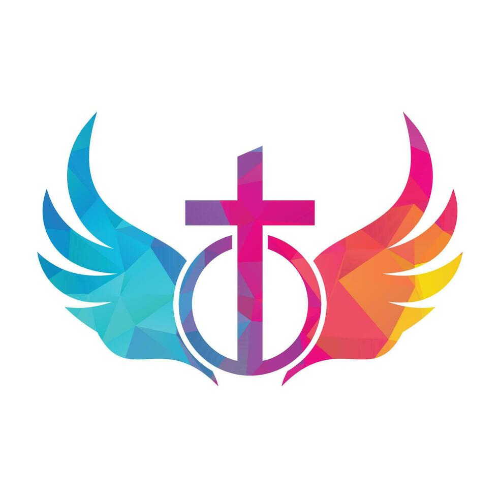 Church logo. Bible, Jesus' cross and angel wings. Wings church logo design icon. vector