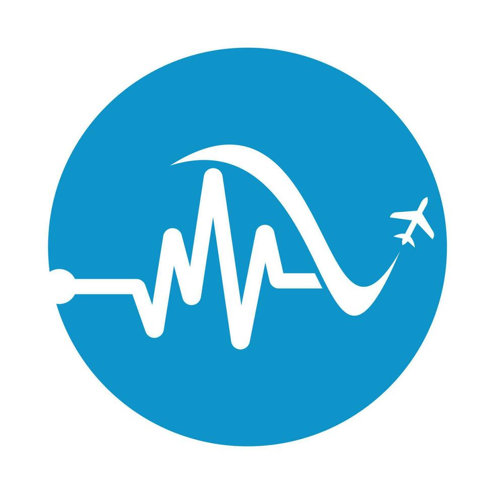 Pulse Travel Logo Template Design Vector. Heart beat and plane vector logo design icon.