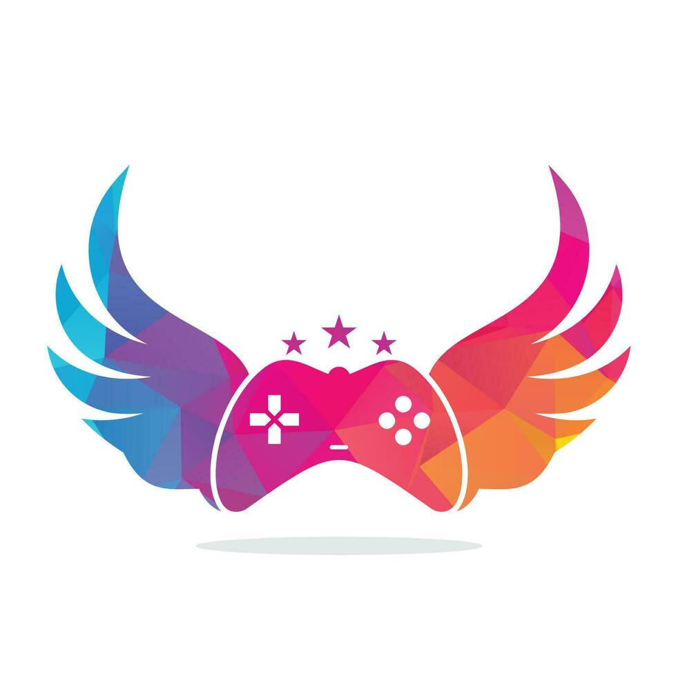 Joystick and wing vector illustration. Game pad and wing logo design icon vector. Flying game logo