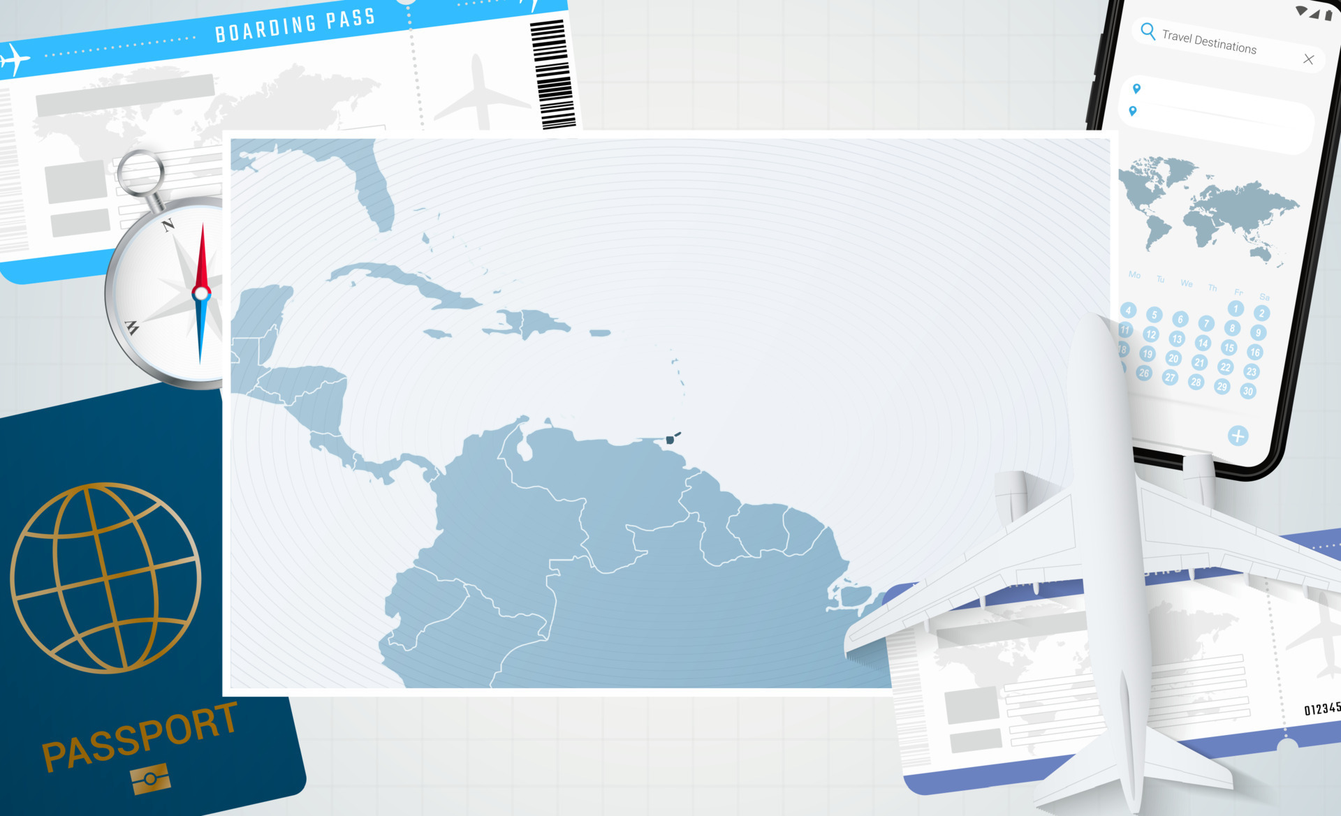 Journey to Trinidad and Tobago, illustration with a map of Trinidad and