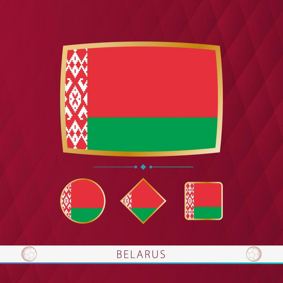 conjunto de bielorrusia banderas con oro marco para utilizar a deportivo eventos en un borgoña resumen antecedentes. vector