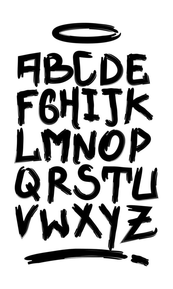 Black brush stroke graffiti letters. Graffiti alphabet vector