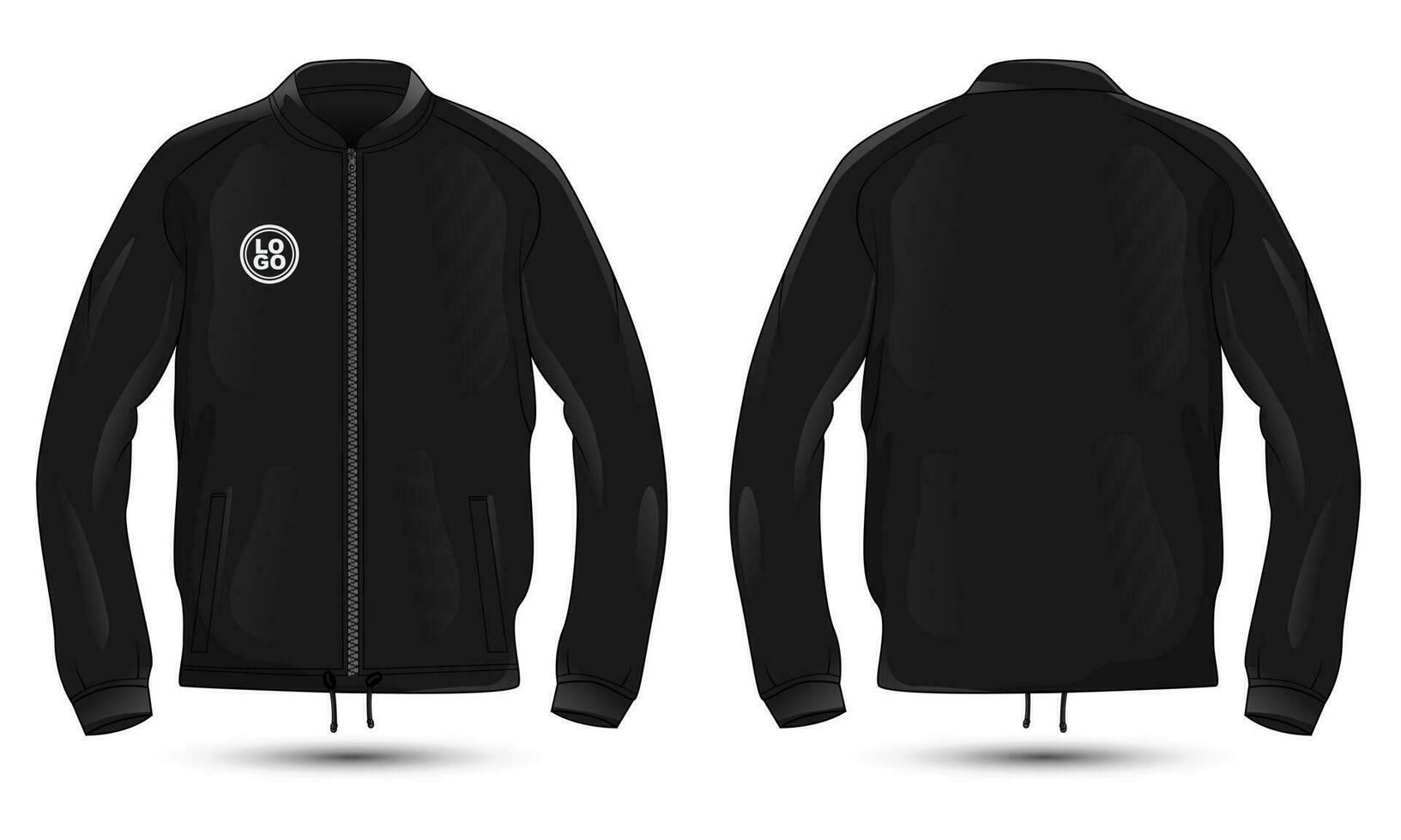 Black zipper casual jacket mockup, front and back view vector