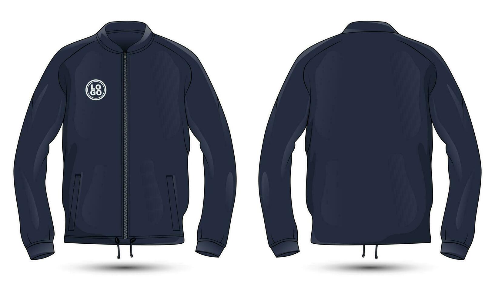 Dark blue zipped jacket mockup front and back view vector