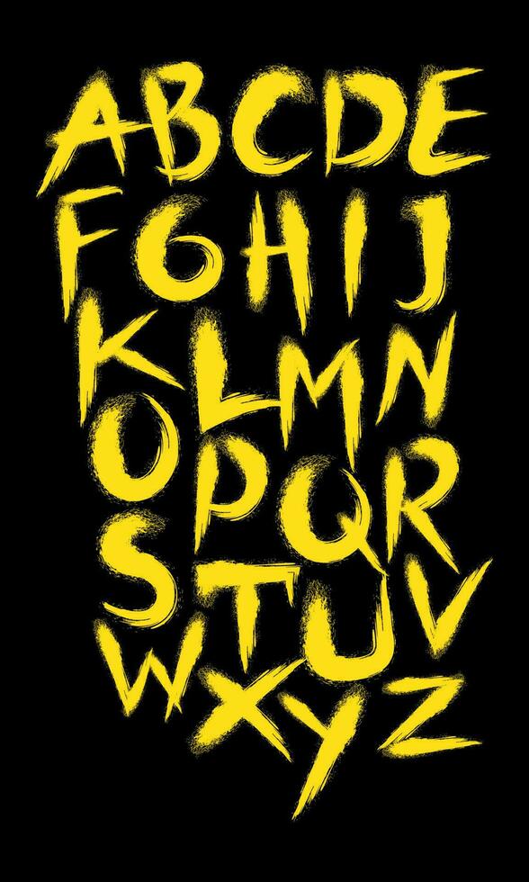 yellow grunge brush stroke alphabet vector