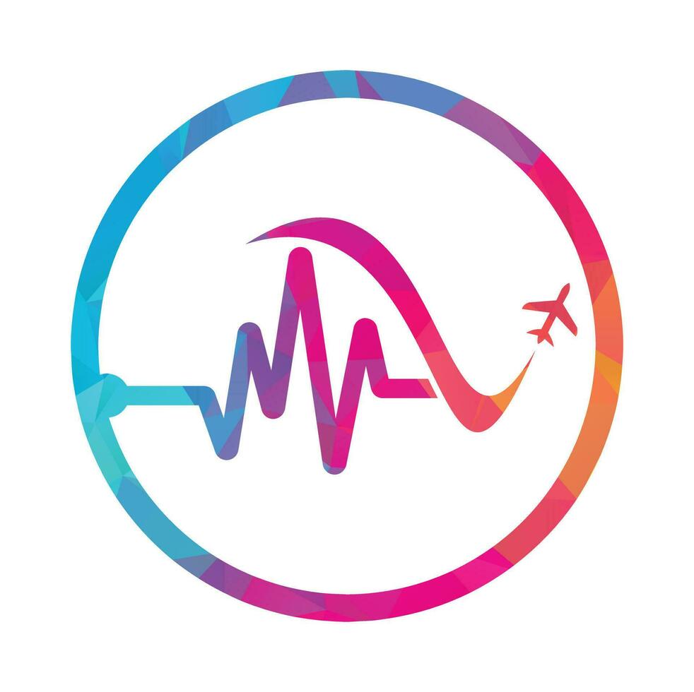 Pulse Travel Logo Template Design Vector. Heart beat and plane vector logo design icon.