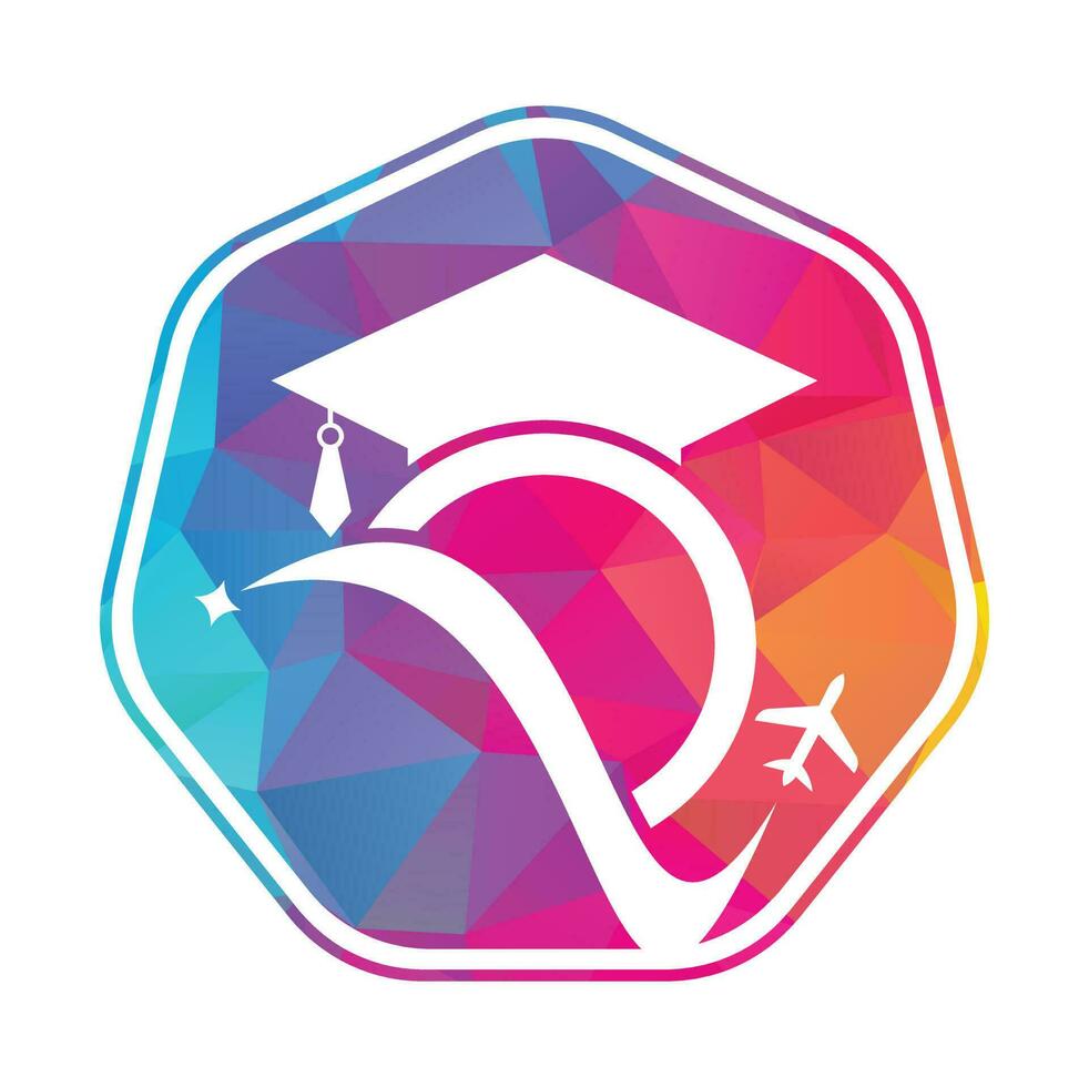 Study travel logo design template. Education hat and air plane logo design logo.. vector