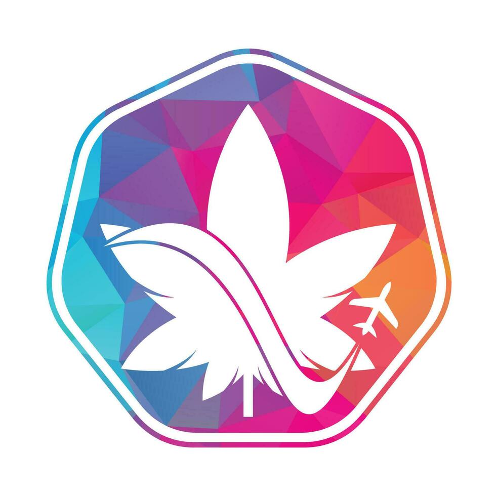 Marijuana leaf and air plane Vector logo combination. Hemp and airplane symbol or icon.