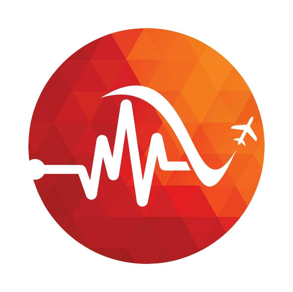 Pulse Travel Logo Template Design Vector. Heart beat and plane vector logo design icon.