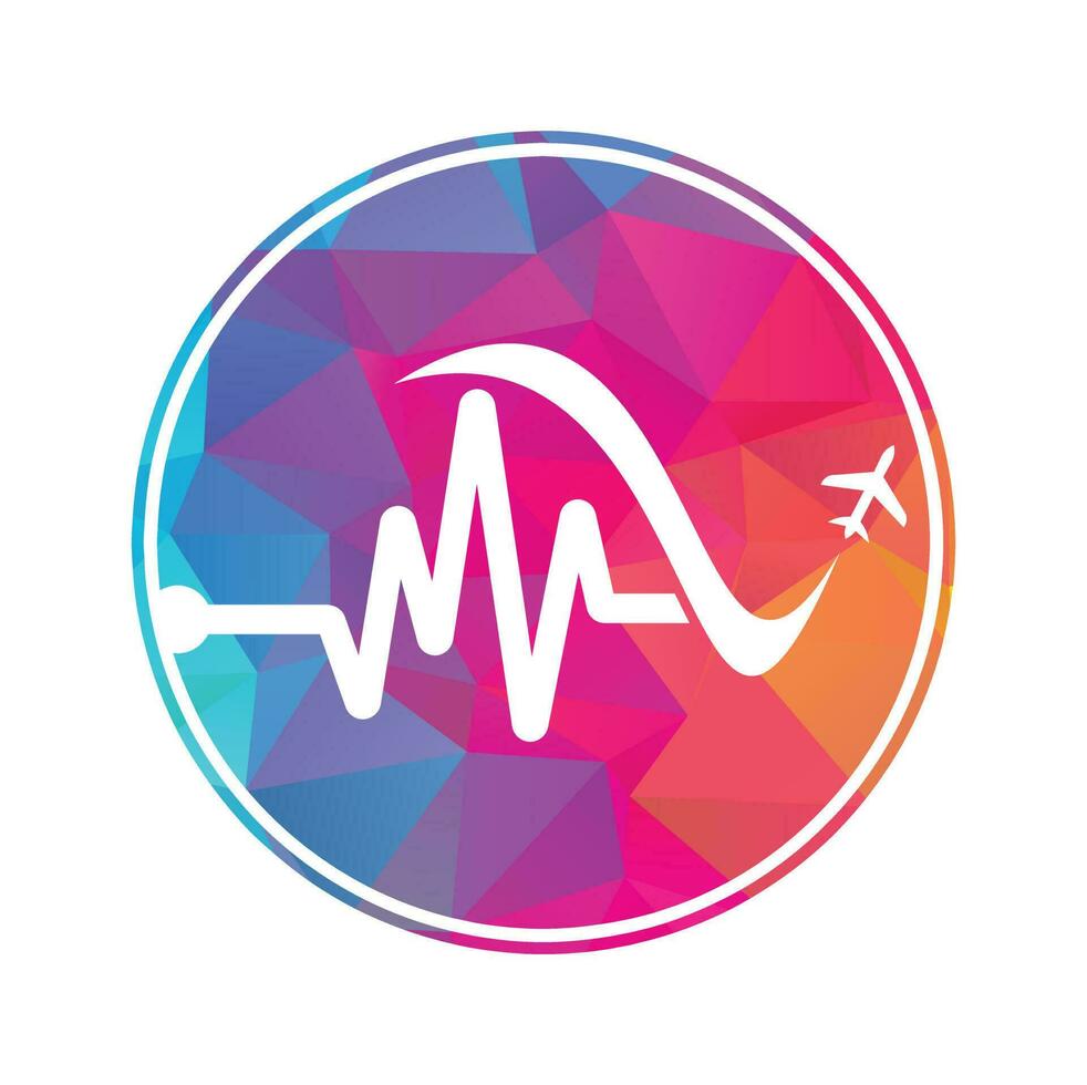 Pulse Travel Logo Template Design Vector. Heart beat and plane vector logo design icon.